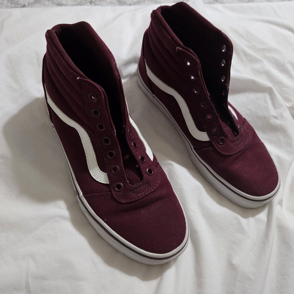Vans Sk8 Hi Shoes Womens Size 8.5 Canvas Maroon Hi Top Skate Shoe NO LACES